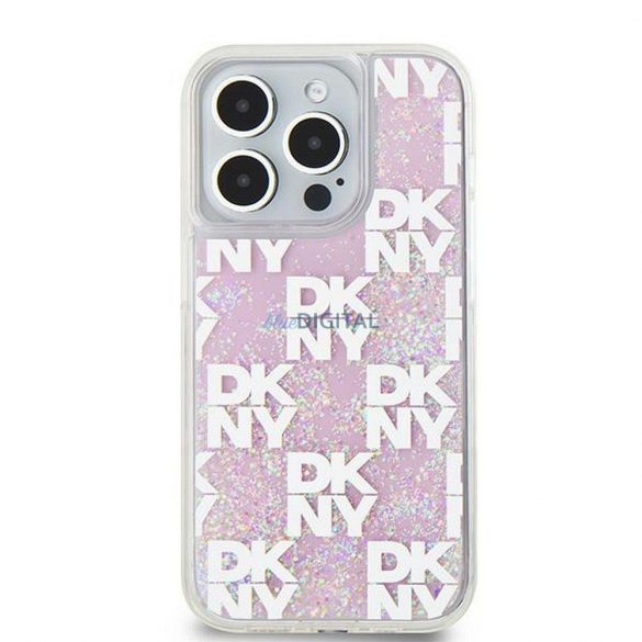 Husă DKNY pentru IPHONE 15 Pro DKHCP15LLCPEPP (DKNY HC Liquid Glitters W/Checkered Pattern) roz