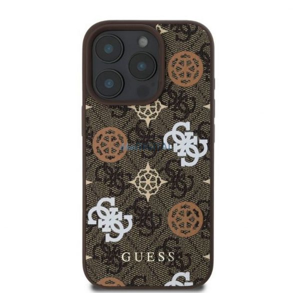 Guess GUHMP16LP4PWPWW Peony pe fundal 4G Husă compatibilă MagSafe pentru iPhone 16 Pro - maro