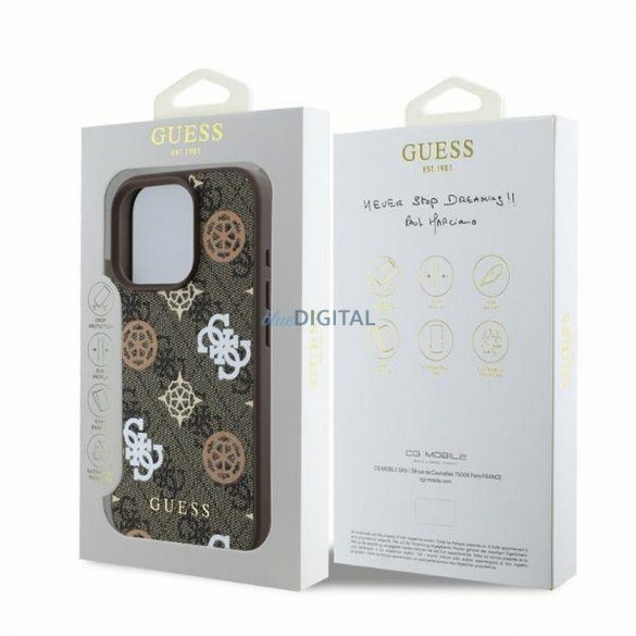 Guess GUHMP16LP4PWPWW Peony pe fundal 4G Husă compatibilă MagSafe pentru iPhone 16 Pro - maro