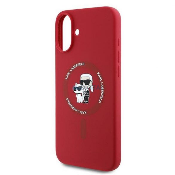 Karl Lagerfeld KLHMP16MSCMKCRHR Silicon KC Body Ring Carcasă compatibilă MagSafe pentru iPhone 16 Plus - roșu