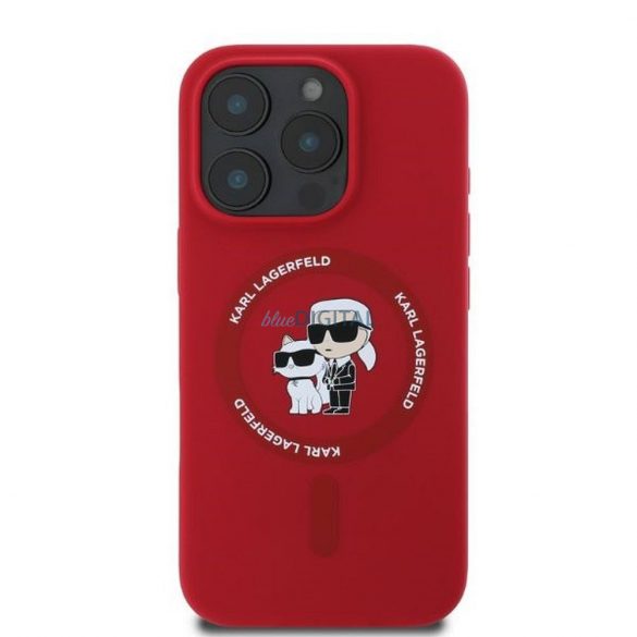 Karl Lagerfeld KLHMP16LSCMKCRHR Silicon KC Body Ring Carcasă compatibilă MagSafe pentru iPhone 16 Pro - roșu