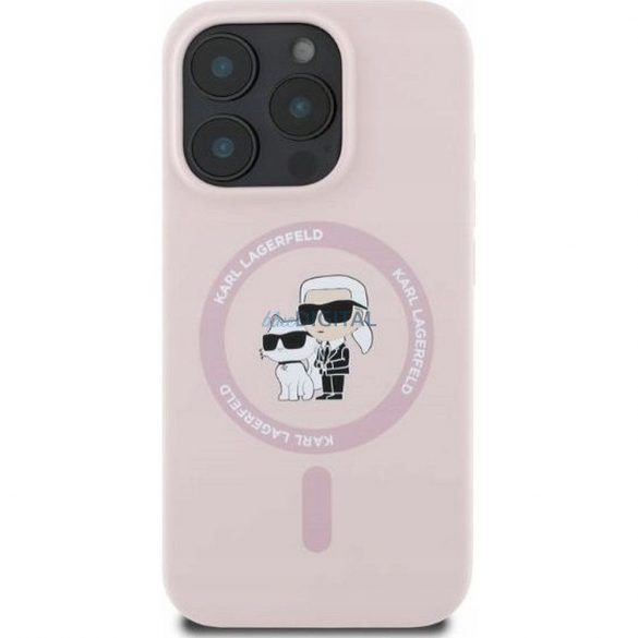 Karl Lagerfeld KLHMP16SSCMKCRHP Silicon KC Body Ring Carcasă compatibilă MagSafe pentru iPhone 16 - roz pal