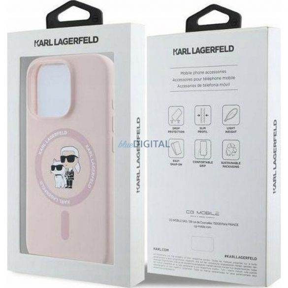 Karl Lagerfeld KLHMP16SSCMKCRHP Silicon KC Body Ring Carcasă compatibilă MagSafe pentru iPhone 16 - roz pal