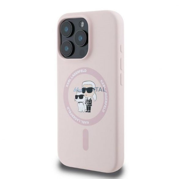 Karl Lagerfeld KLHMP16XSCMKCRHP Silicon KC Body Ring Carcasă compatibilă MagSafe pentru iPhone 16 Pro Max - roz pal