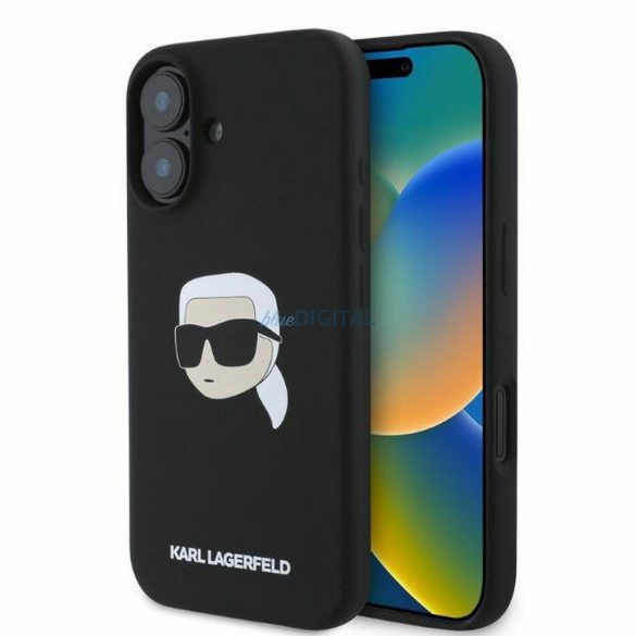 Karl Lagerfeld KLHMP16SSKHPPLK Silicon KL Head Print Carcasă compatibilă MagSafe pentru iPhone 16 - negru