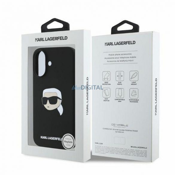 Karl Lagerfeld KLHMP16SSKHPPLK Silicon KL Head Print Carcasă compatibilă MagSafe pentru iPhone 16 - negru