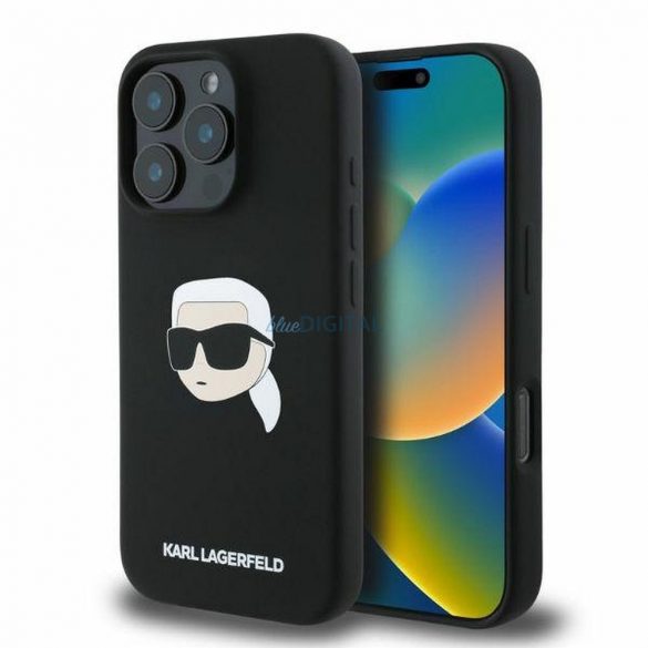 Karl Lagerfeld KLHMP16XSKHPPLK Silicon KL Head Print Carcasă compatibilă MagSafe pentru iPhone 16 Pro Max - negru