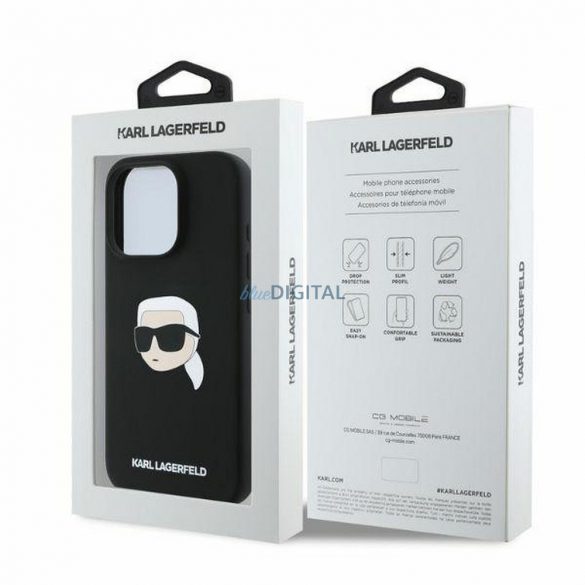 Karl Lagerfeld KLHMP16XSKHPPLK Silicon KL Head Print Carcasă compatibilă MagSafe pentru iPhone 16 Pro Max - negru