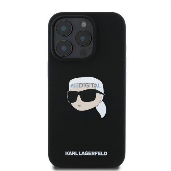 Karl Lagerfeld KLHMP16XSKHPPLK Silicon KL Head Print Carcasă compatibilă MagSafe pentru iPhone 16 Pro Max - negru