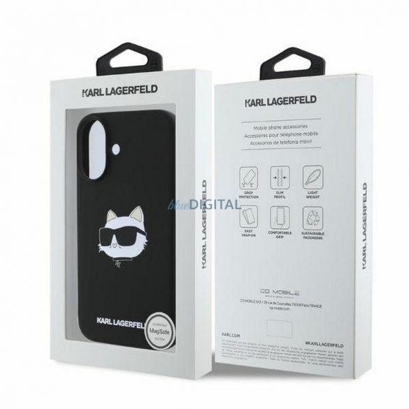 Karl Lagerfeld KLHMP16SSCHPPLK Silicon Choupette Head Print Carcasă compatibilă MagSafe pentru iPhone 16 - negru