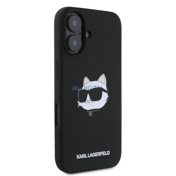 Karl Lagerfeld KLHMP16SSCHPPLK Silicon Choupette Head Print Carcasă compatibilă MagSafe pentru iPhone 16 - negru