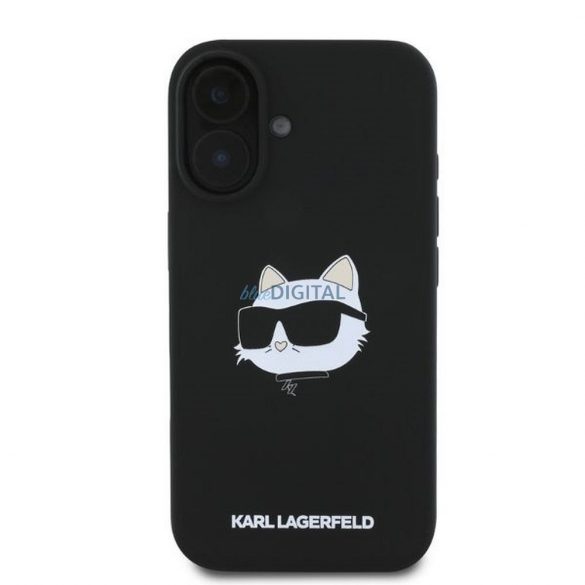 Karl Lagerfeld KLHMP16SSCHPPLK Silicon Choupette Head Print Carcasă compatibilă MagSafe pentru iPhone 16 - negru