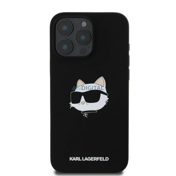 Karl Lagerfeld KLHMP16LSCHPPLK Silicon Choupette Head Print Carcasă compatibilă MagSafe pentru iPhone 16 Pro - negru