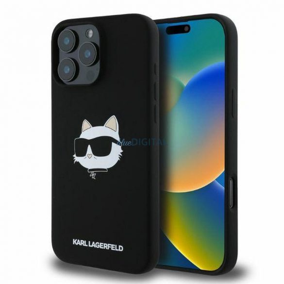 Karl Lagerfeld KLHMP16XSCHPPLK Silicon Choupette Head Print Carcasă compatibilă MagSafe pentru iPhone 16 Pro Max - negru