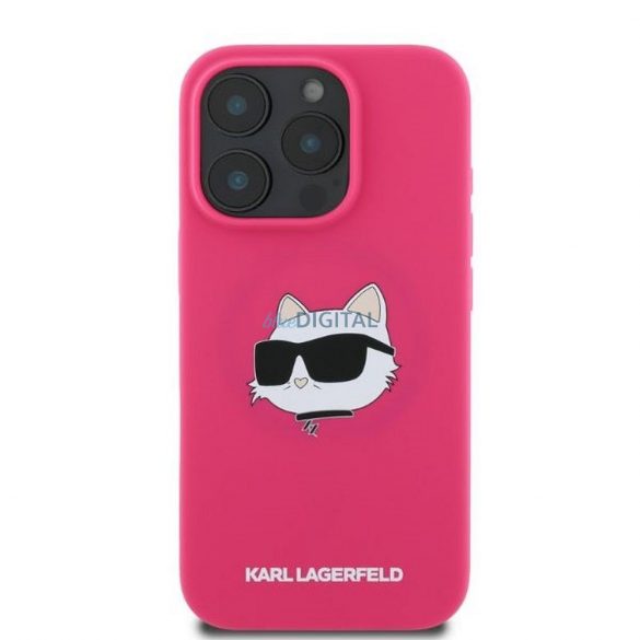 Karl Lagerfeld KLHMP16LSCHPPLF Silicon Choupette Head Print Carcasă compatibilă MagSafe pentru iPhone 16 Pro - Roz