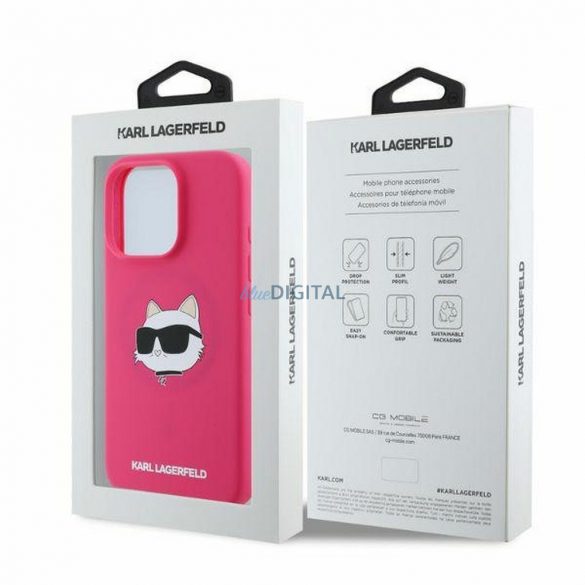 Karl Lagerfeld KLHMP16LSCHPPLF Silicon Choupette Head Print Carcasă compatibilă MagSafe pentru iPhone 16 Pro - Roz