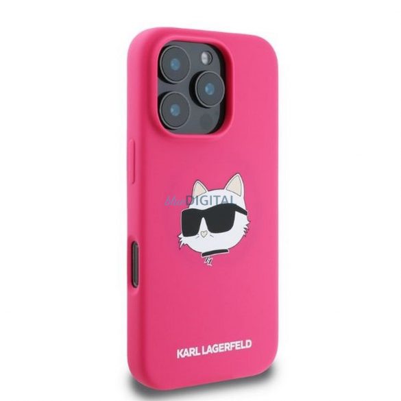 Karl Lagerfeld KLHMP16XSCHPPLF Silicon Choupette Head Print Carcasă compatibilă MagSafe pentru iPhone 16 Pro Max - Roz