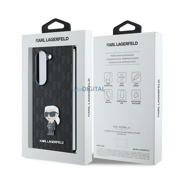 Karl Lagerfeld KLHCZFD6SAPKINPK Saffiano Monogram Iconic Pin Caz pentru Samsung Galaxy Z Fold6 - Negru