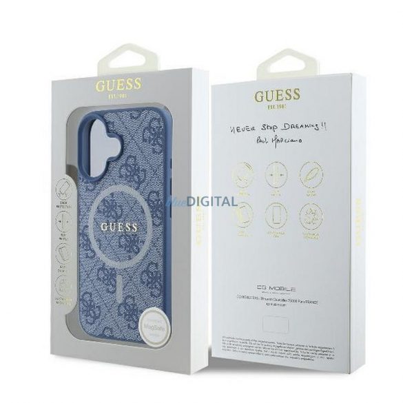 Guess GUHMP16SG4GFRB 4G Ring Classic Logo Carcasă compatibilă MagSafe pentru iPhone 16 - albastru