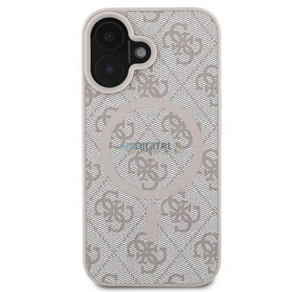 Guess GUHMP16MG4GFRP 4G Ring Classic Logo Carcasă compatibilă MagSafe pentru iPhone 16 Plus - roz