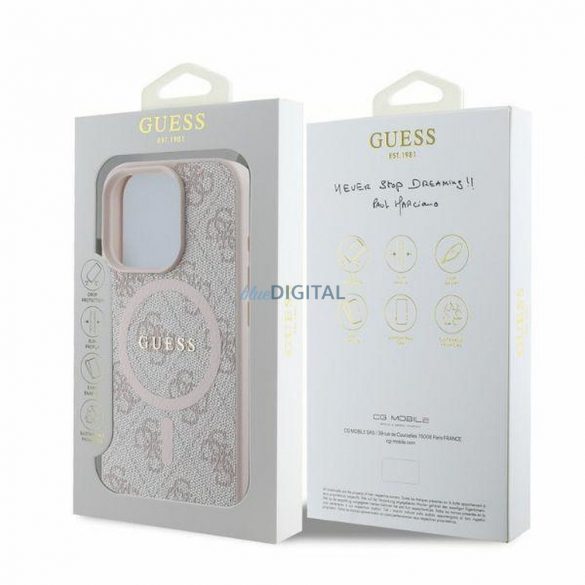 Guess GUHMP16XG4GFRP 4G Ring Classic Logo Carcasă compatibilă MagSafe pentru iPhone 16 Pro Max - roz