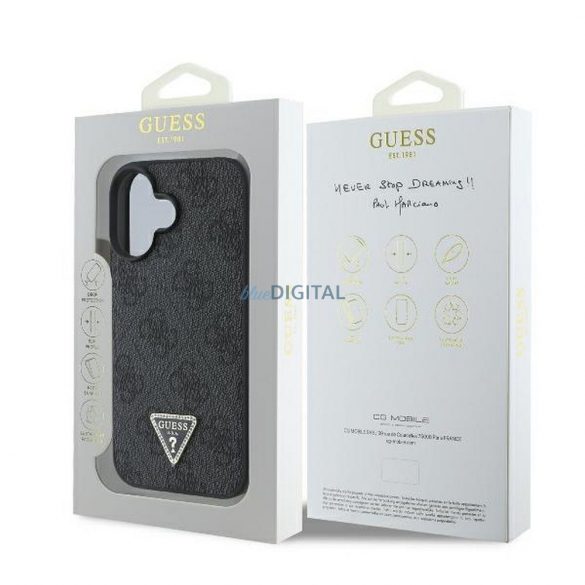 Guess GUHCP16SP4TDPK PU piele 4G Triangle Strass caz iPhone 16 - negru