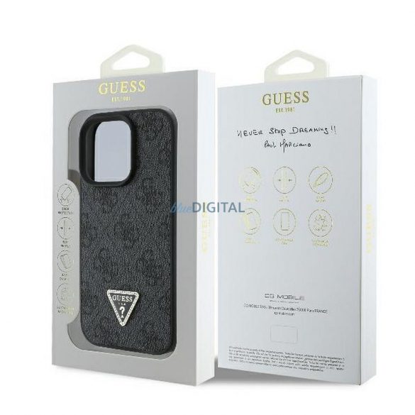 Guess GUHCP16XP4TDPK PU piele 4G Triangle Strass caz iPhone 16 Pro Max - negru