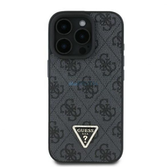 Guess GUHCP16XP4TDPK PU piele 4G Triangle Strass caz iPhone 16 Pro Max - negru