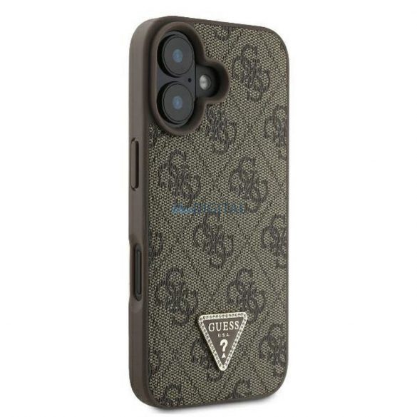 Guess GUHCP16SP4TDPW PU piele 4G Triangle Strass Caz iPhone 16 - maro