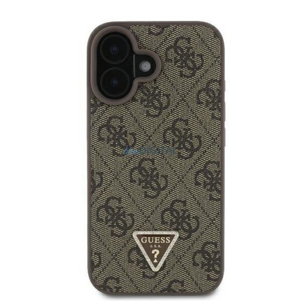 Guess GUHCP16SP4TDPW PU piele 4G Triangle Strass Caz iPhone 16 - maro