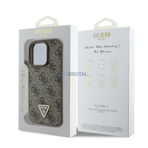 Guess GUHCP16XP4TDPW Geantă din piele PU 4G Triangle Strass iPhone 16 Pro Max - maro