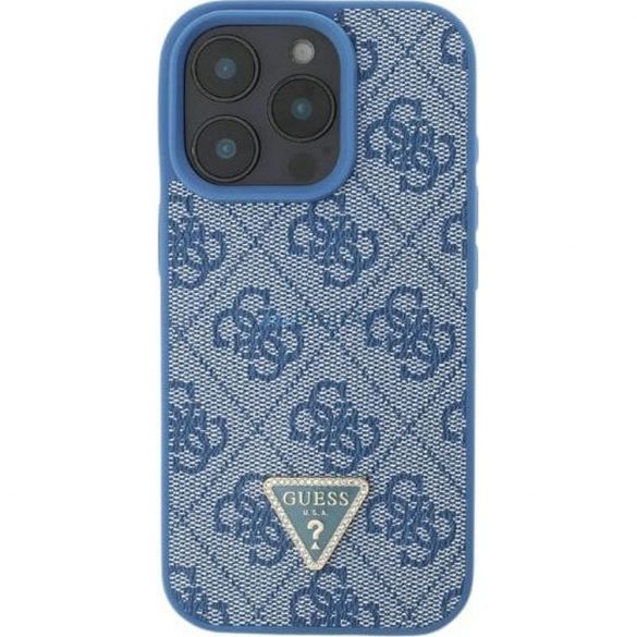 Guess GUHCP16SP4TDPB PU piele 4G Triangle Strass caz iPhone 16 - albastru