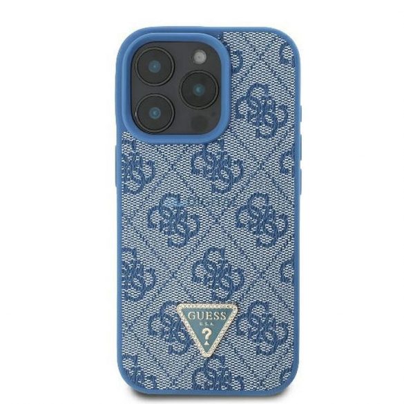 Guess GUHCP16XP4TDPB Geantă din piele PU 4G Triangle Strass iPhone 16 Pro Max - Albastru