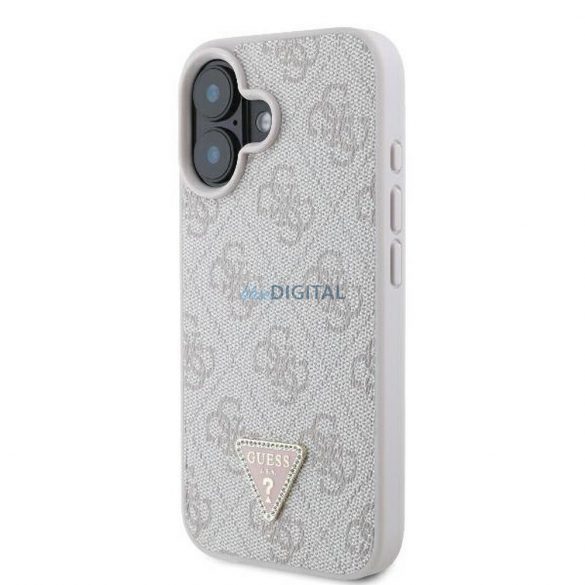 Guess GUHCP16SP4TDPP PU piele 4G Triangle Strass Caz iPhone 16 - roz