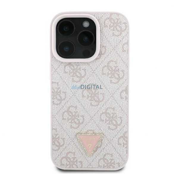 Guess GUHCP16LP4TDPP Geantă din piele PU 4G Triangle Strass iPhone 16 Pro - roz