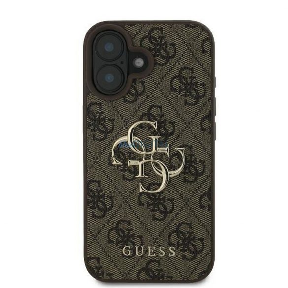 Guess GUHCP16S4GMGBR 4G PU Carcasă cu logo mare pentru iPhone 16 - maro