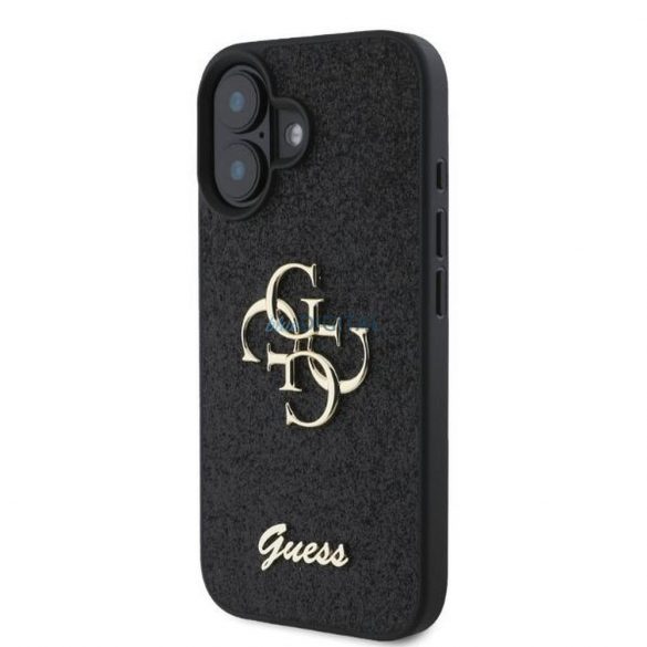 Guess GUHCP16SHG4SGK Carcasă Fixed Glitter Big 4G pentru iPhone 16 - negru