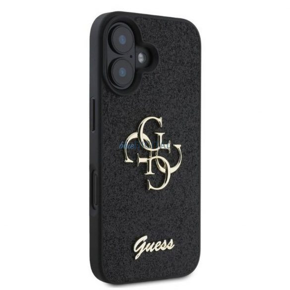 Guess GUHCP16SHG4SGK Carcasă Fixed Glitter Big 4G pentru iPhone 16 - negru