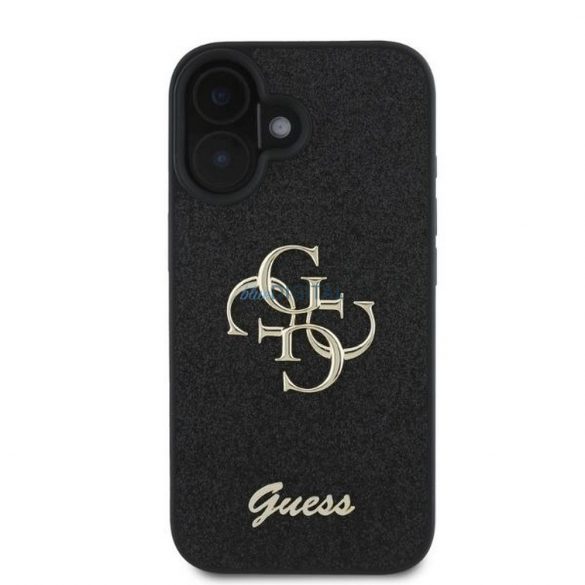 Guess GUHCP16SHG4SGK Carcasă Fixed Glitter Big 4G pentru iPhone 16 - negru