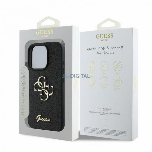 Guess GUHCP16XHG4SGK Fixed Glitter Big 4G caz iPhone 16 Pro Max - negru