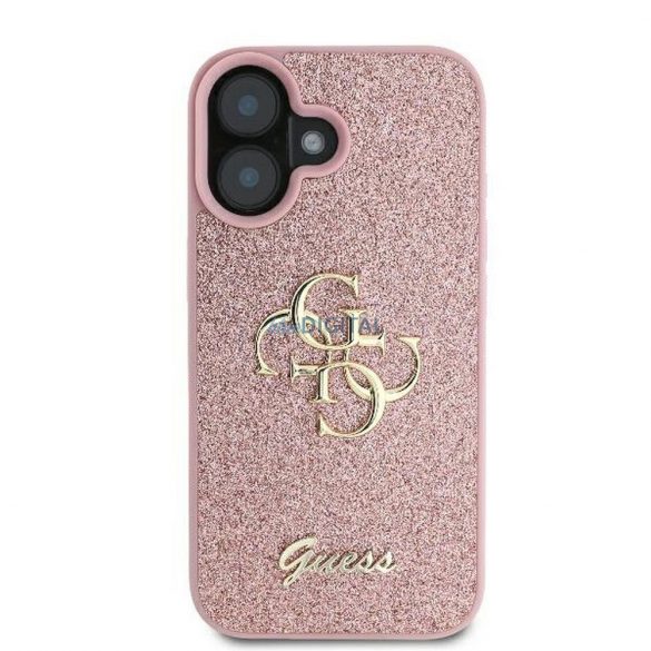 Guess GUHCP16MHG4SGP Carcasă Fixed Glitter Big 4G pentru iPhone 16 Plus - roz