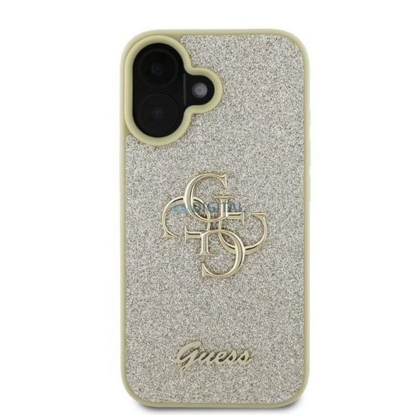 Guess GUHCP16SHG4SGD Carcasă Fixed Glitter Big 4G pentru iPhone 16 - auriu