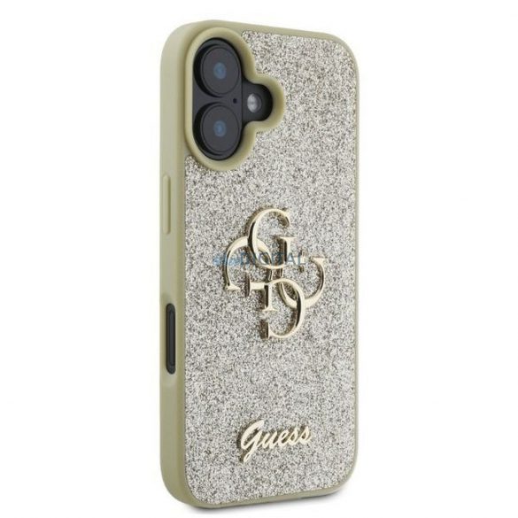 Guess GUHCP16SHG4SGD Carcasă Fixed Glitter Big 4G pentru iPhone 16 - auriu