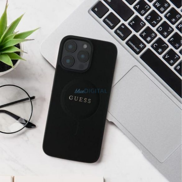 Guess GUHMP16MPSAHMCK Saffiano Classic Logo Carcasă compatibilă MagSafe pentru iPhone 16 Plus - negru