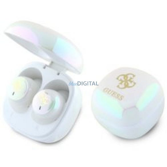 Guess GUTWSJ144ESH Mini Iridescent 4G Printed Logo TWS căști fără fir bluetooth - alb