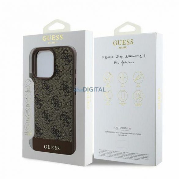 Guess GUHCP16LG4GLBR 4G Bottom Stripe carcasă pentru iPhone 16 Pro - maro