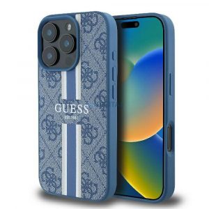 Guess GUHMP16LP4RPSB 4G cu dungi imprimate Carcasă compatibilă cu MagSafe pentru iPhone 16 Pro - albastru