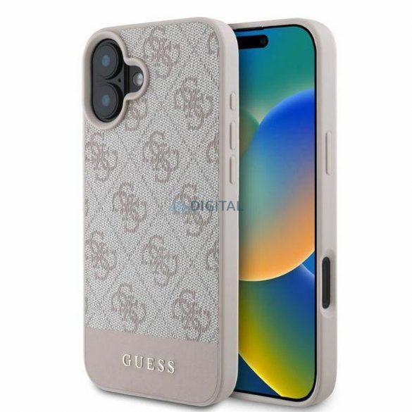 Guess GUHCP16SG4GLPI 4G PU Bottom Stripe carcasă pentru iPhone 16 - roz