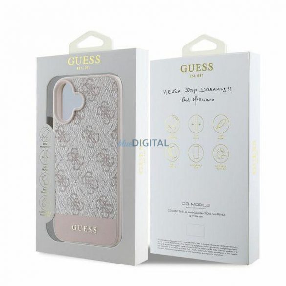 Guess GUHCP16SG4GLPI 4G PU Bottom Stripe carcasă pentru iPhone 16 - roz