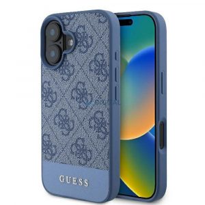 Guess GUHCP16SG4GLBL 4G PU Bottom Stripe carcasă pentru iPhone 16 - albastru